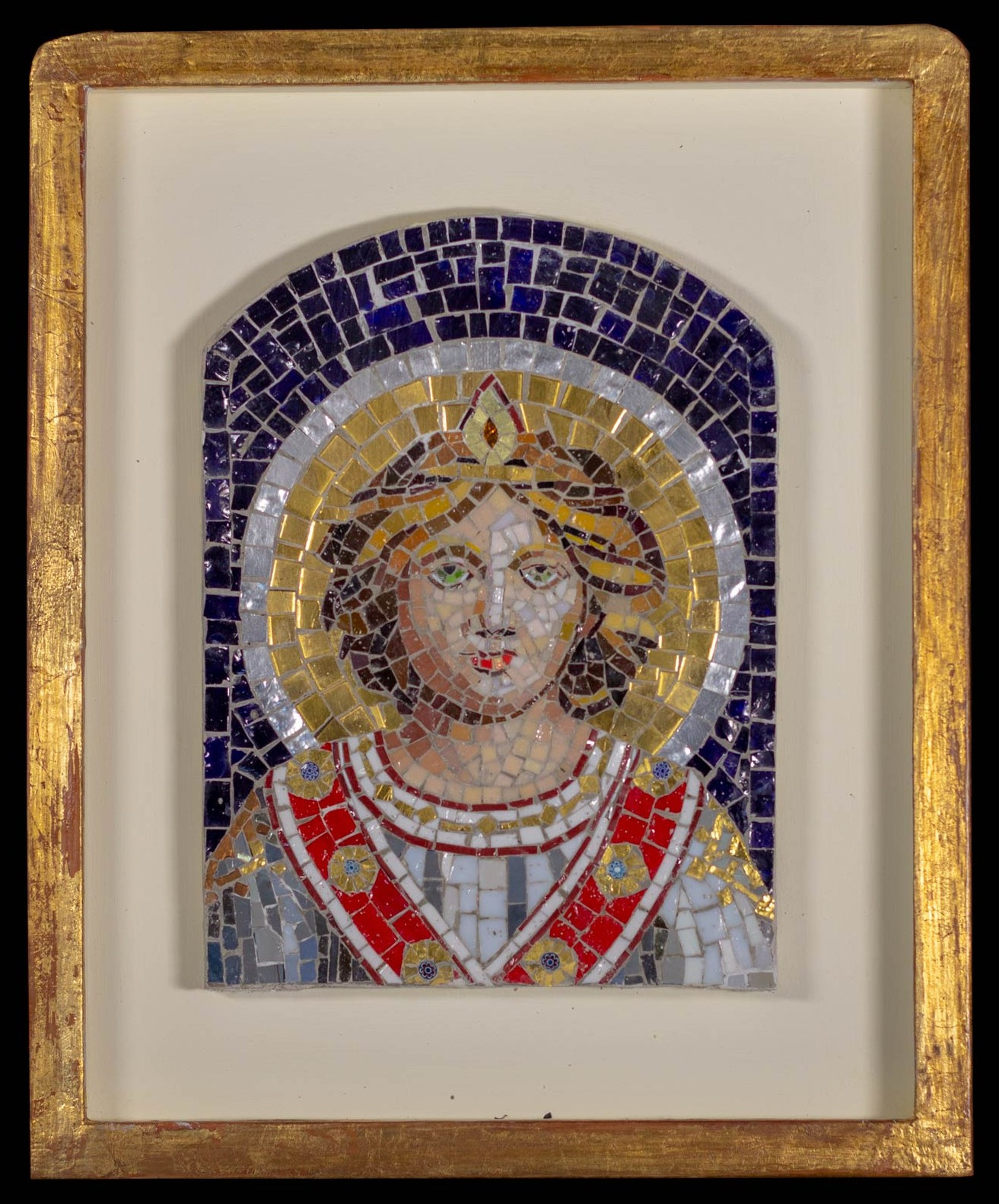 Gilt wooden framed mosaic of a Christian saint