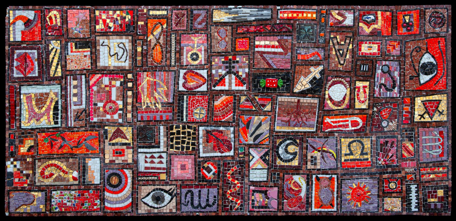 Mosaic artwork of a irregular grid of icons