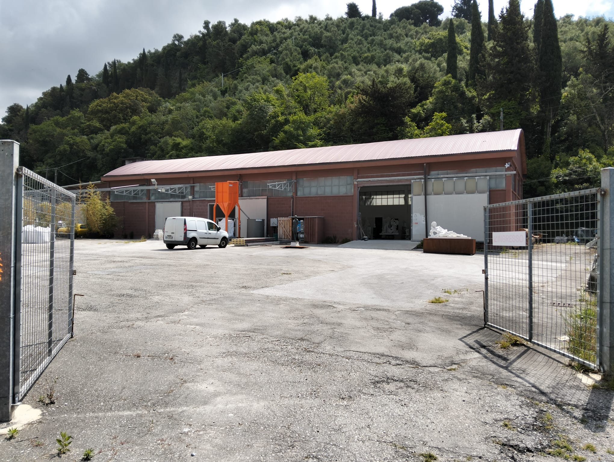 silver gates leading to car park for KFG artist studio