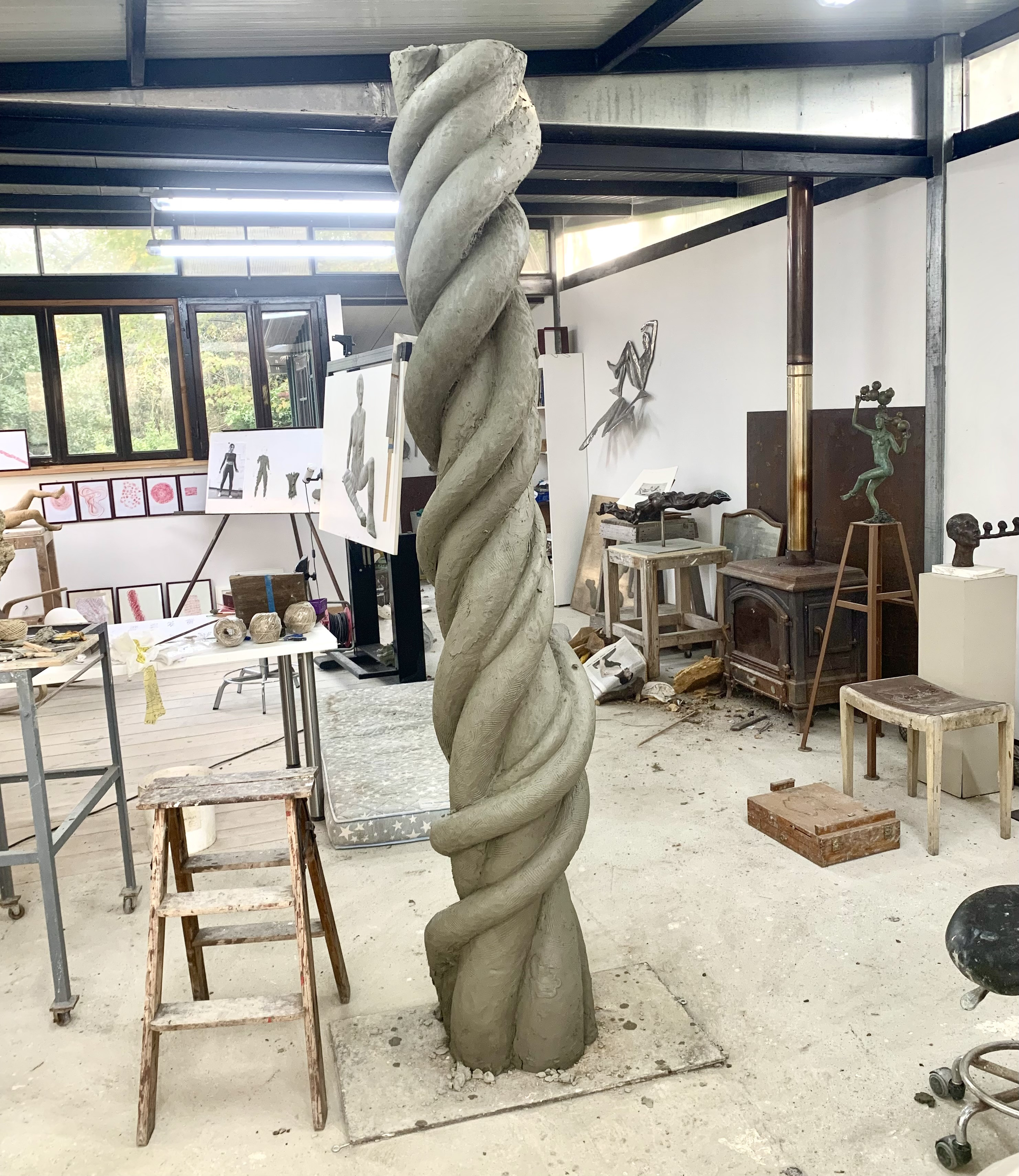 Clay sculpture of a twisted pillar