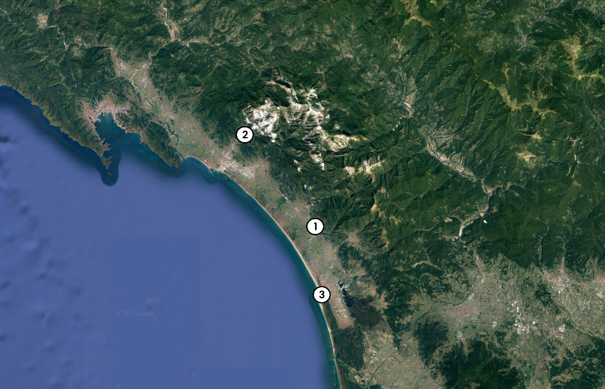 satellite map of a mountainous portion of the Italian coast